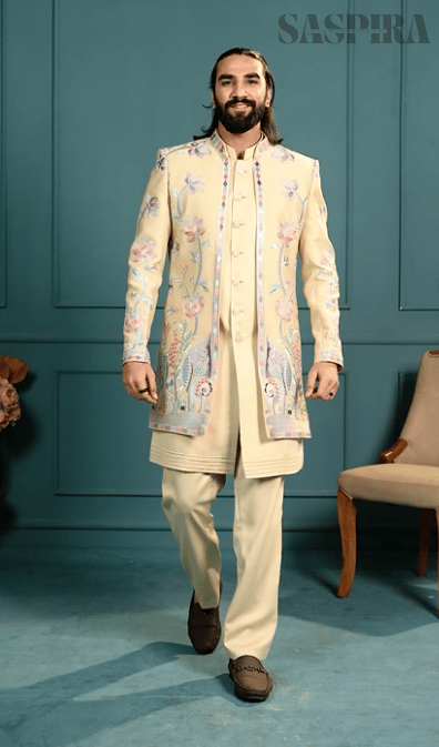 Beige 3-Piece Indo Western Set – Elegant Fusion Wear