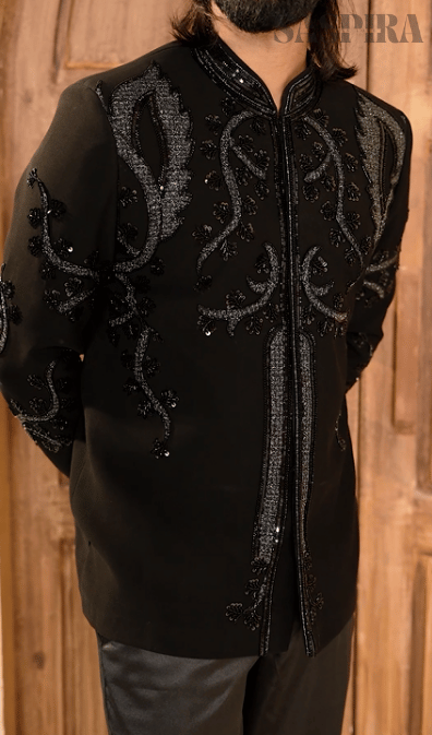 Noir Majesty: Black Cutdana 2-Piece Jodhpuri Set