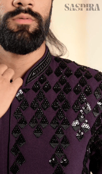 Luxury Purple Cutdana 2-Piece Jodhpuri Set