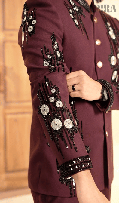 Royal Maroon Cutdana 2-Piece Jodhpuri Set