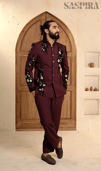 Royal Maroon Cutdana 2-Piece Jodhpuri Set