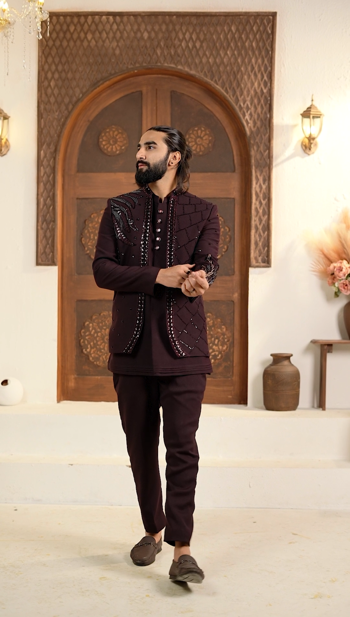 Royal Open Jodhpuri 3-Piece Set – Embroidered Elegance in Blue
