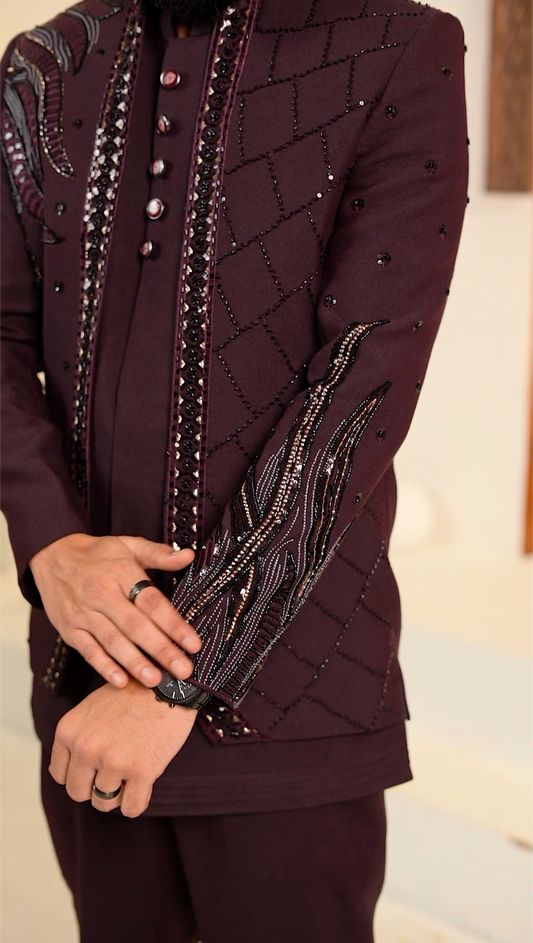 Royal Open Jodhpuri 3-Piece Set – Embroidered Elegance in Blue