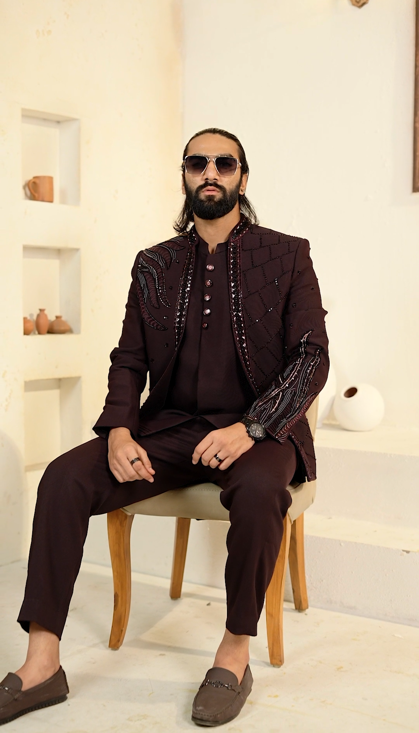Royal Open Jodhpuri 3-Piece Set – Embroidered Elegance in Blue