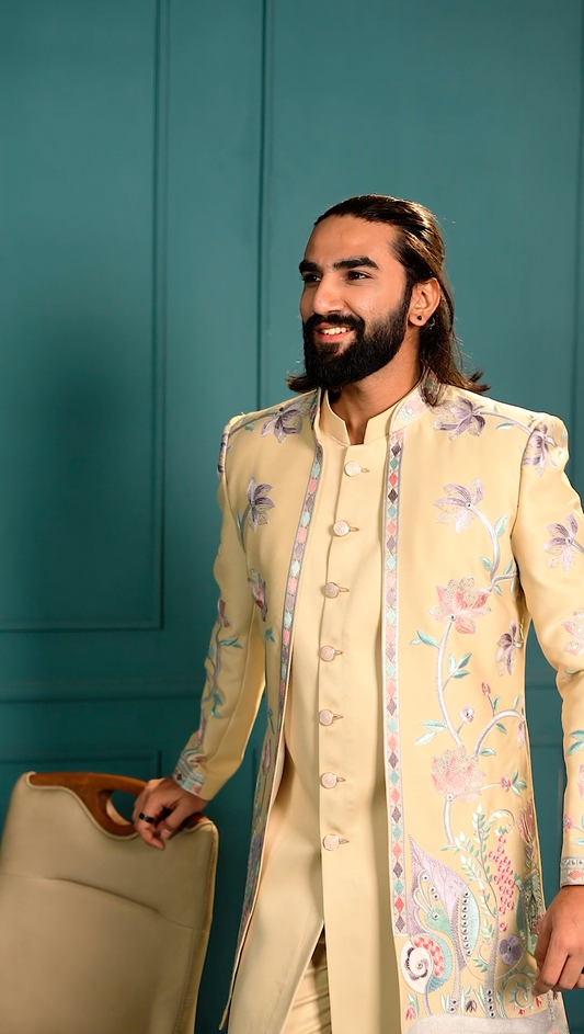 Beige 3-Piece Indo Western Set – Elegant Fusion Wear