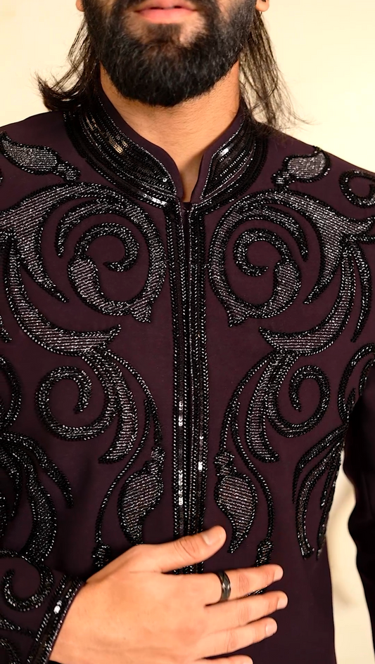 Royal Purple Cutdana 2-Piece Jodhpuri Set