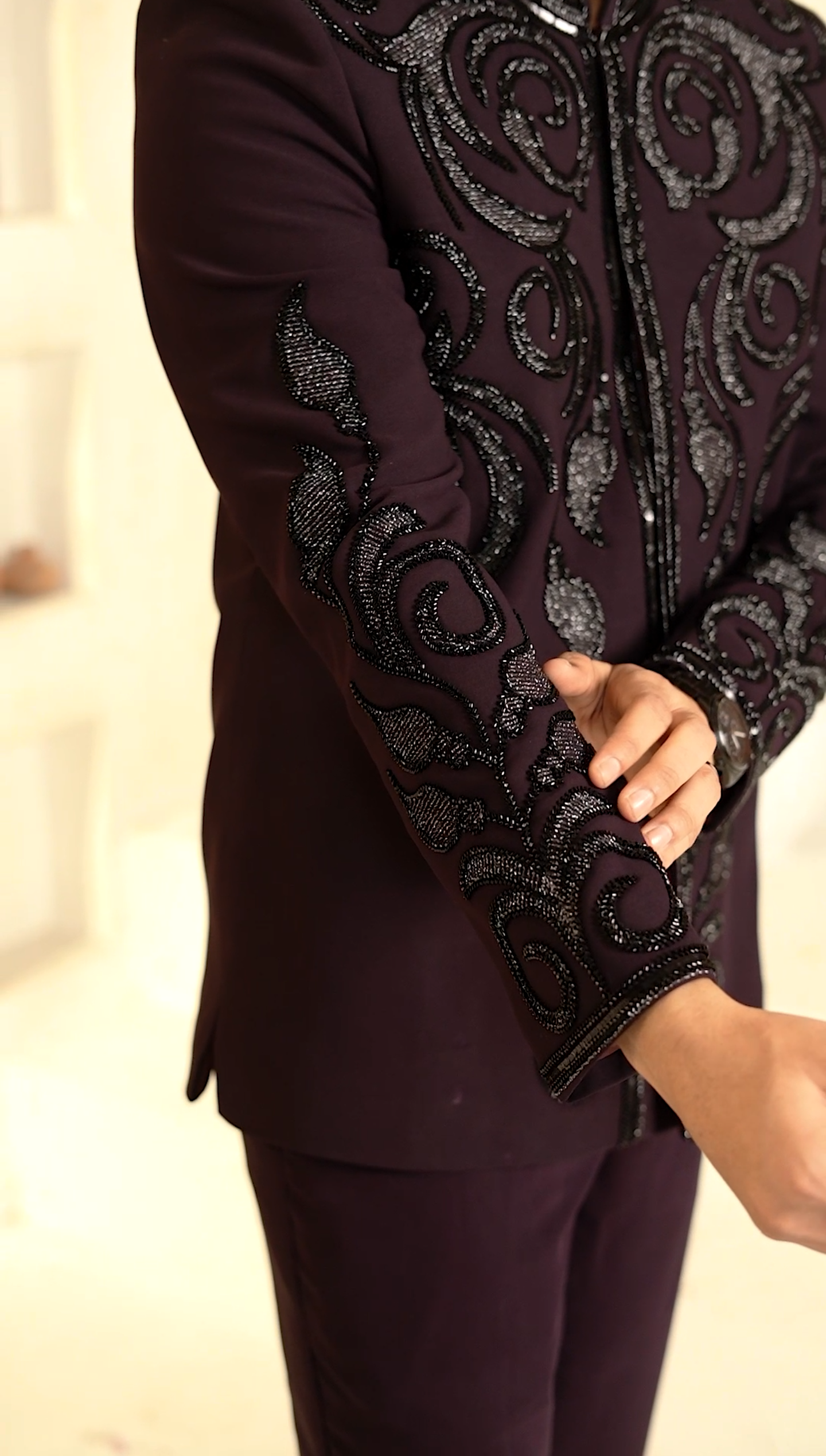 Royal Purple Cutdana 2-Piece Jodhpuri Set