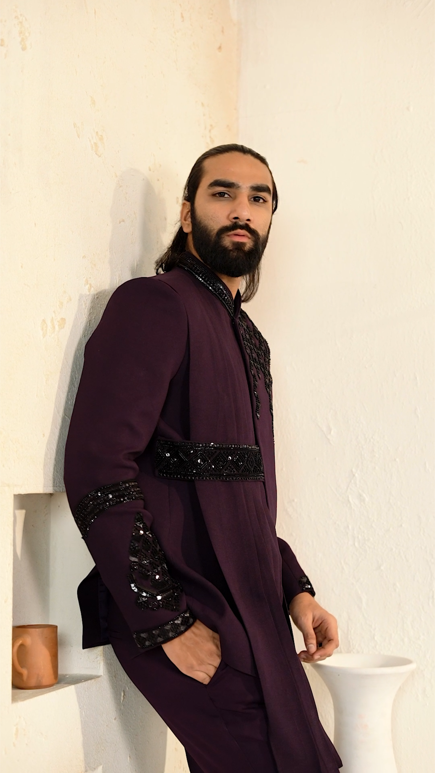 Luxury Purple Cutdana 2-Piece Jodhpuri Set
