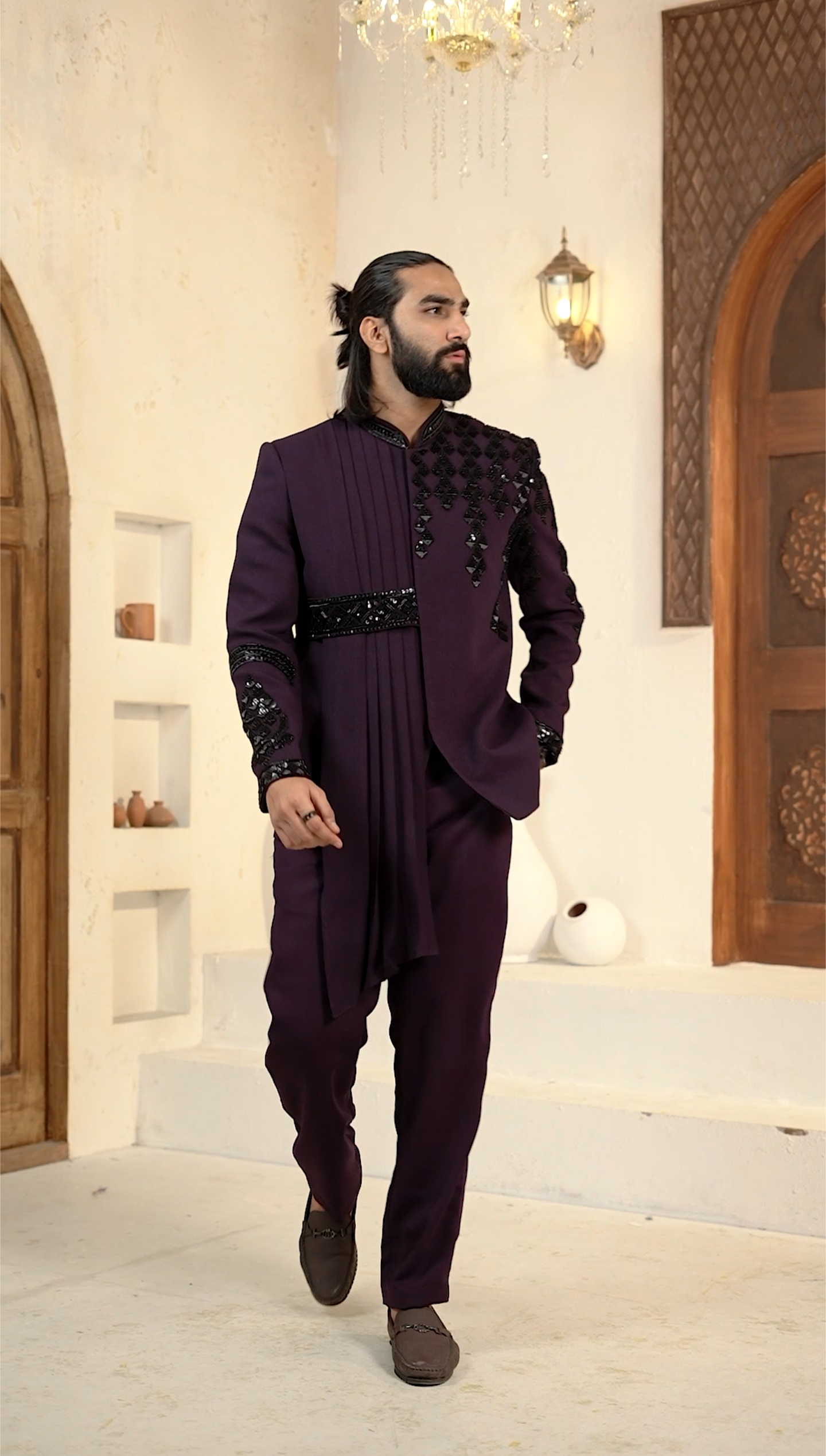 Luxury Purple Cutdana 2-Piece Jodhpuri Set