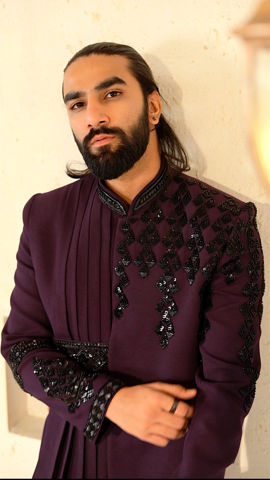 Luxury Purple Cutdana 2-Piece Jodhpuri Set