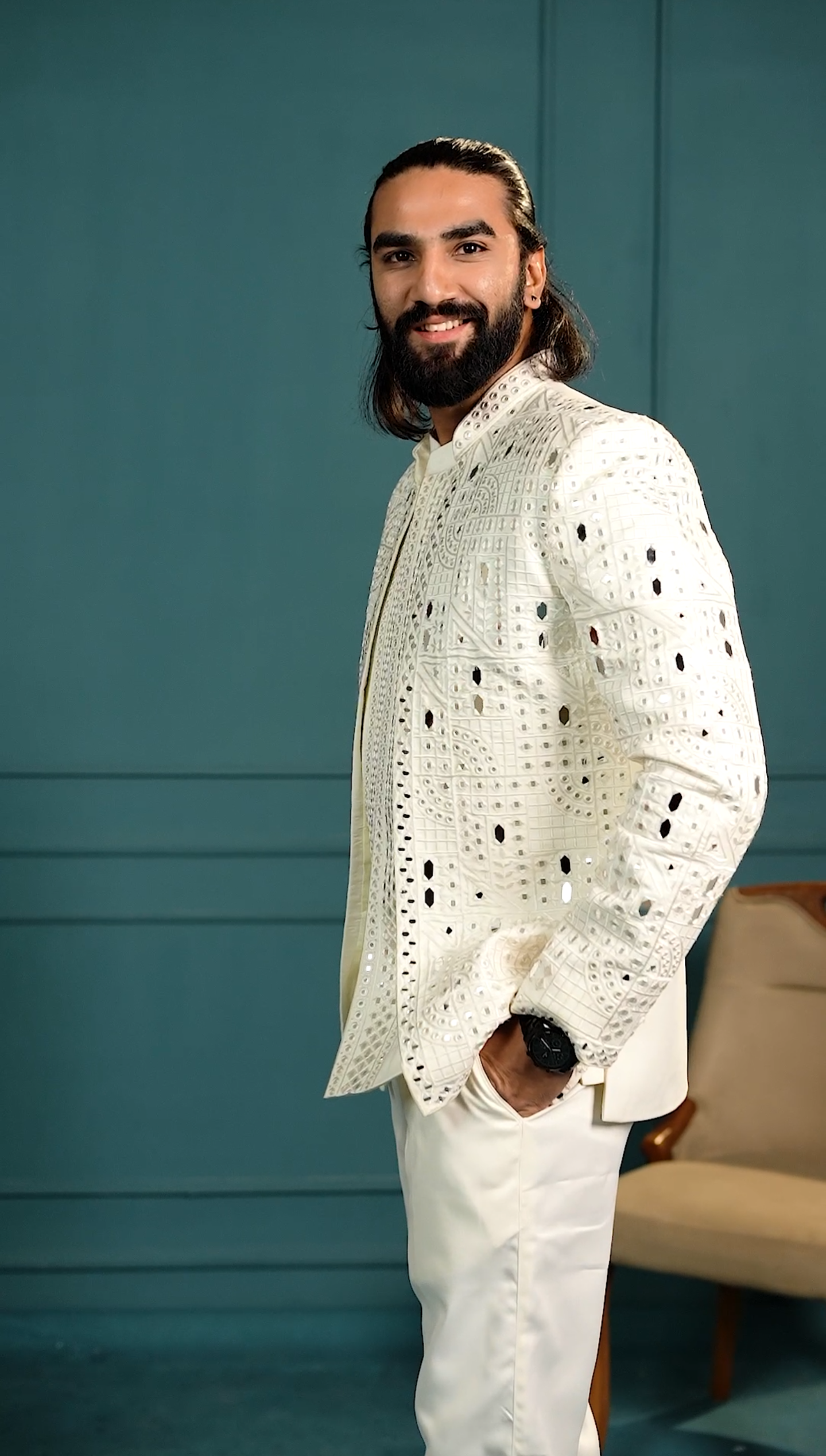 Elite Jodhpuri 3-Piece Suit – Mirror & Sequin Embroidered Elegance in White