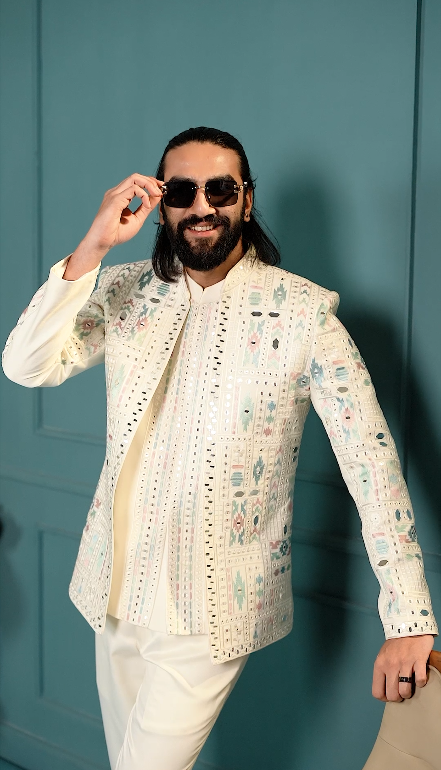 Royal Reflection: Colored Mirror-Embellished 3-Piece Jodhpuri Set