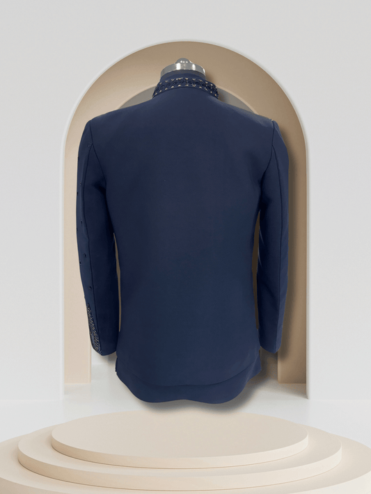 Designer Open Jodhpuri 3-Piece Set – Embroidered Elegance in Blue