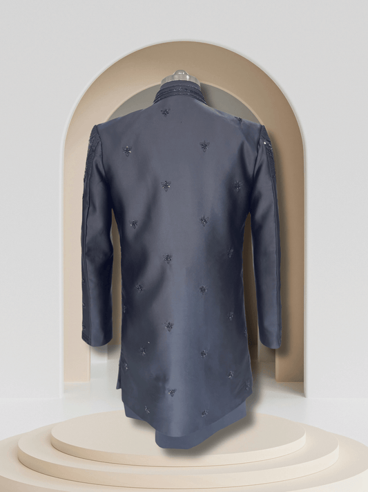 Obsidian Elegance – Textured Black Indo-Western 3-Piece Set for Men