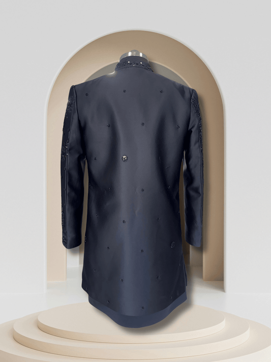 Eclipse Regal – Black Asymmetrical Indo-Western Set with Tonal Embroidery