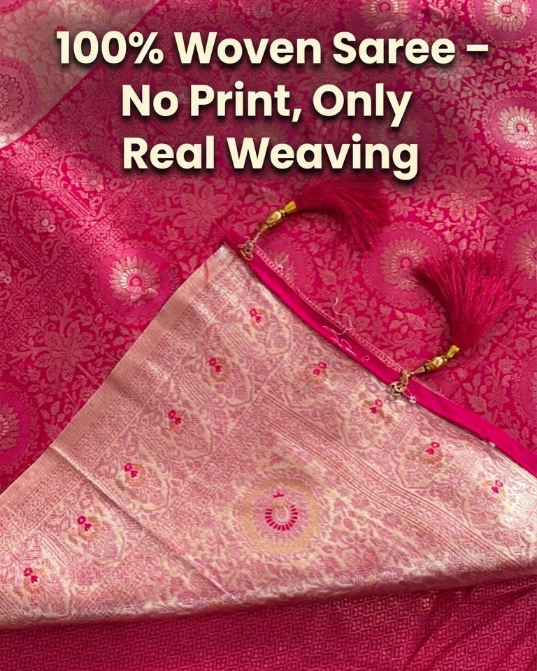 Magenta Pink Pure Kanjivaram Silk Saree | Saspira Luxe