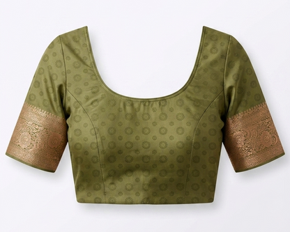 Green blouse with brown sleeves on a white background