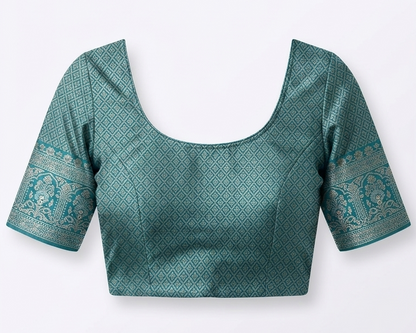 Green blouse with intricate patterns on a white background
