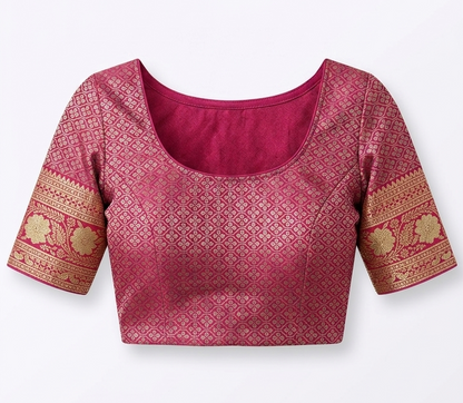 Red blouse with gold patterns on a white background