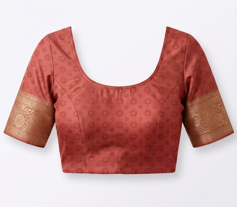 Red blouse with gold sleeves on a white background