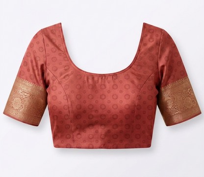 Red blouse with gold sleeves on a white background