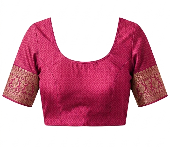 Pink blouse with gold sleeves on a white background