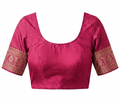 Pink blouse with gold sleeves on a white background