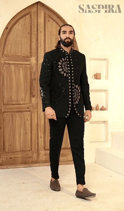 Regal Bloom Jodhpuri – 2-Piece Floral Cutdana Embroidered Suit Elegance in Dark Green