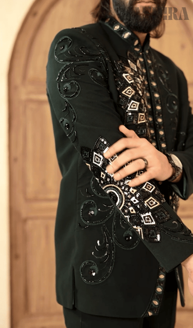 Regal Bloom Jodhpuri – 2-Piece Floral Cutdana Embroidered Suit Elegance in Dark Green