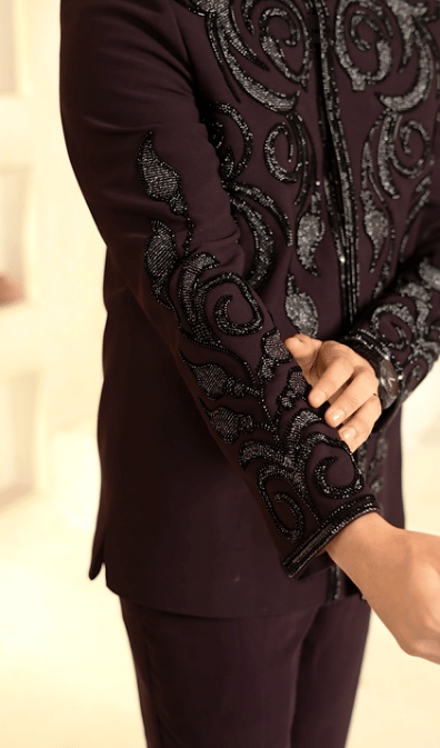 Royal Purple Cutdana 2-Piece Jodhpuri Set