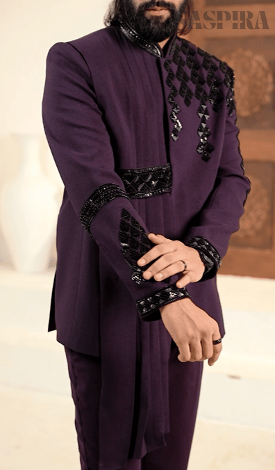 Luxury Purple Cutdana 2-Piece Jodhpuri Set