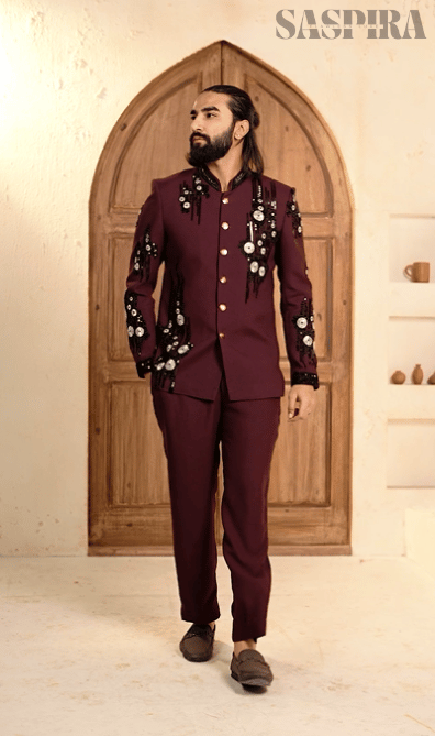 Royal Maroon Cutdana 2-Piece Jodhpuri Set