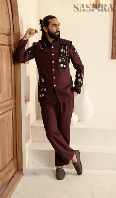 Royal Maroon Cutdana 2-Piece Jodhpuri Set