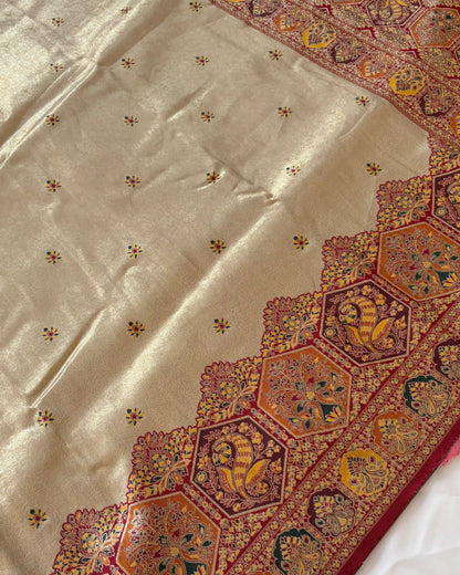 Decorative fabric with intricate patterns on a white background