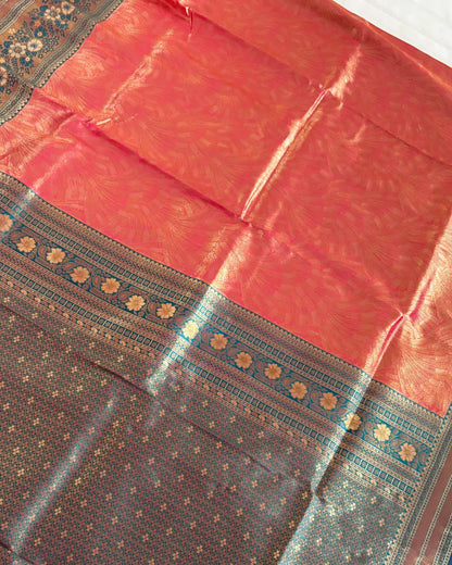 Traditional saree with a pink and blue border