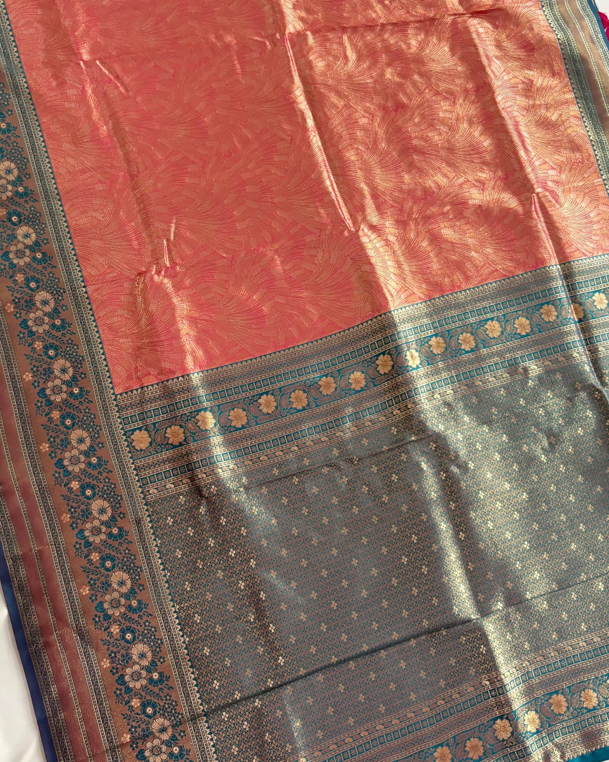 Traditional saree with pink and blue patterns