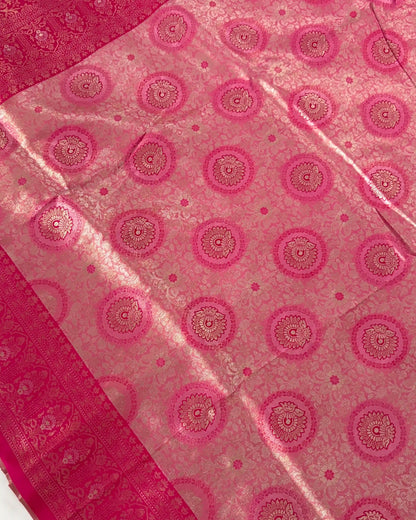 Pink fabric with circular patterns