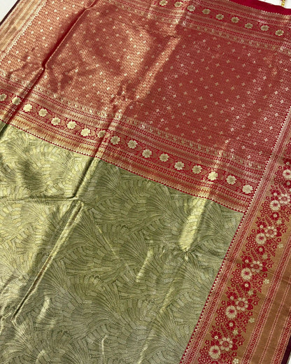 Saree with green and red patterns