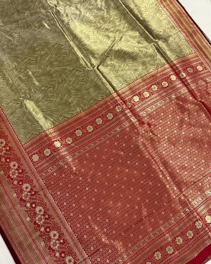 Traditional saree with green and red patterns