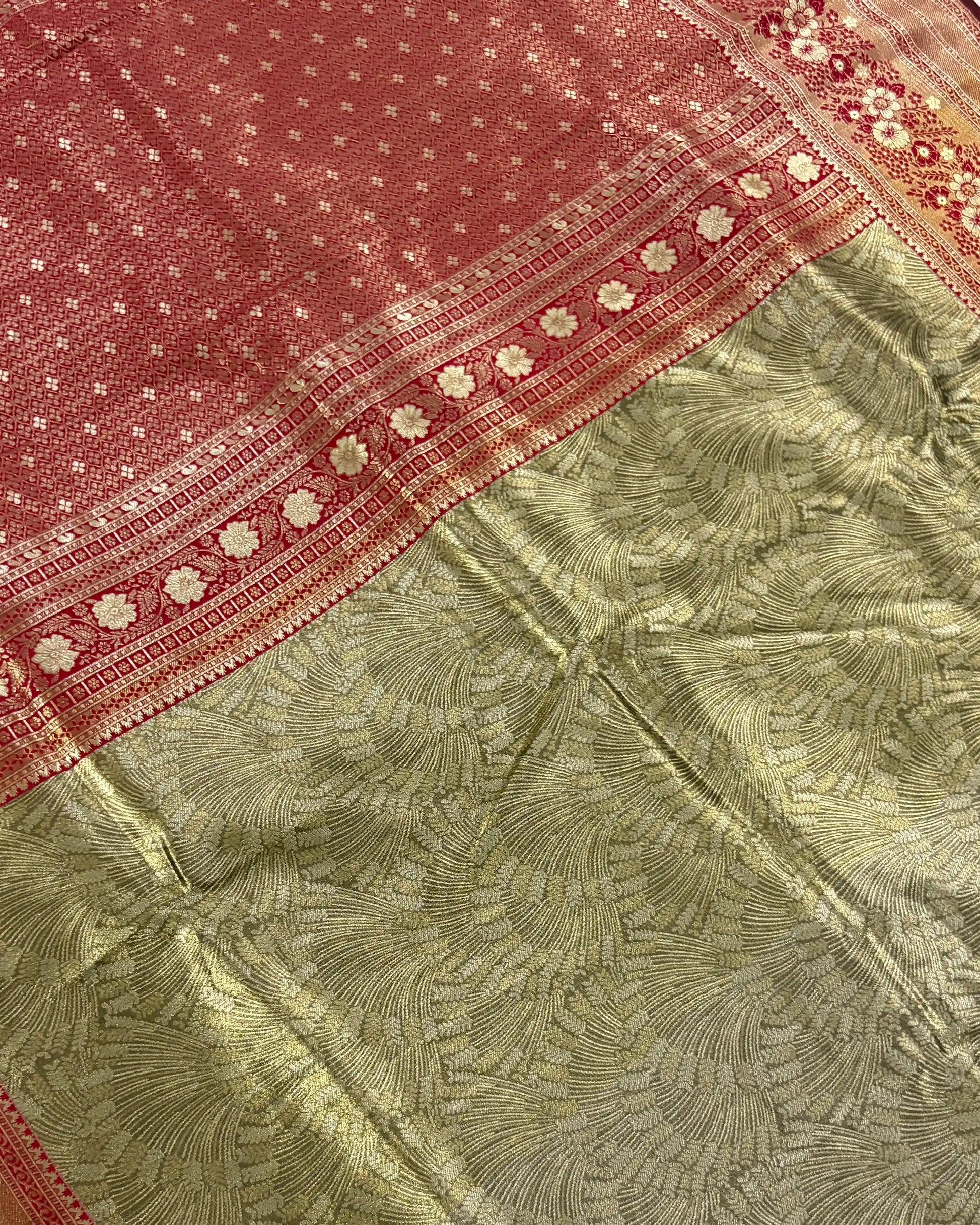 Saree with red and green patterns