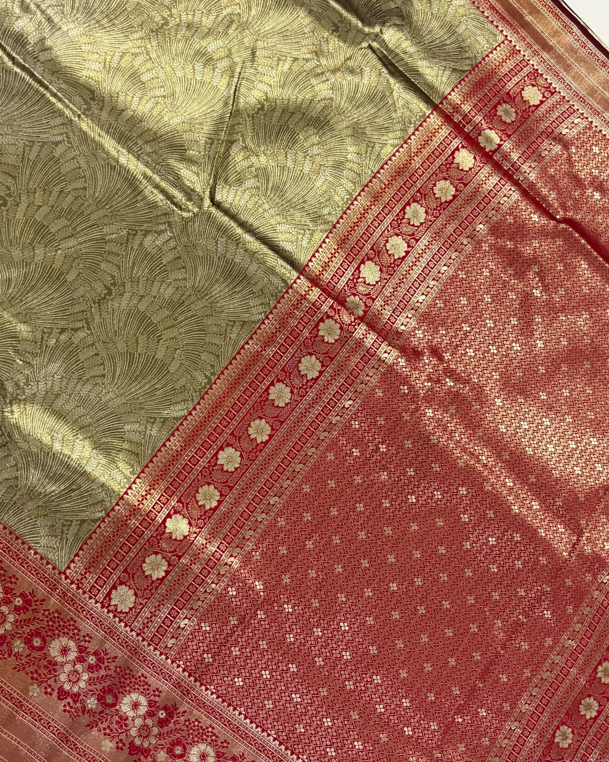 Traditional fabric with green and red patterns