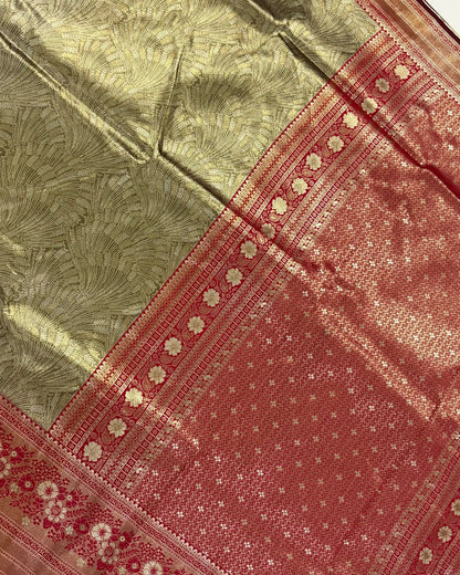 Traditional fabric with green and red patterns