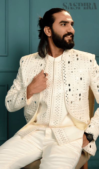Elite Jodhpuri 3-Piece Suit – Mirror & Sequin Embroidered  Elegance in White