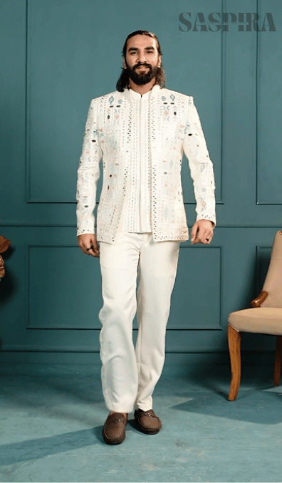 Royal Reflection: Colored Mirror-Embellished 3-Piece Jodhpuri Set
