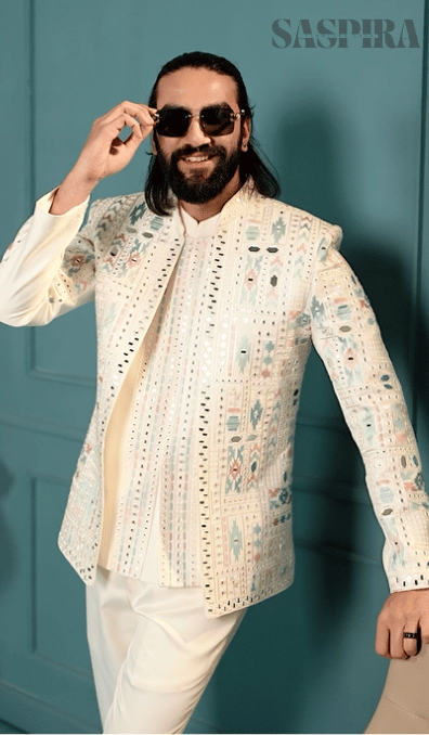 Royal Reflection: Colored Mirror-Embellished 3-Piece Jodhpuri Set