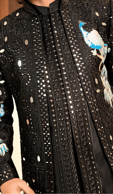 Elegant Black Mirror Peacock 3-Piece Indo Western Set