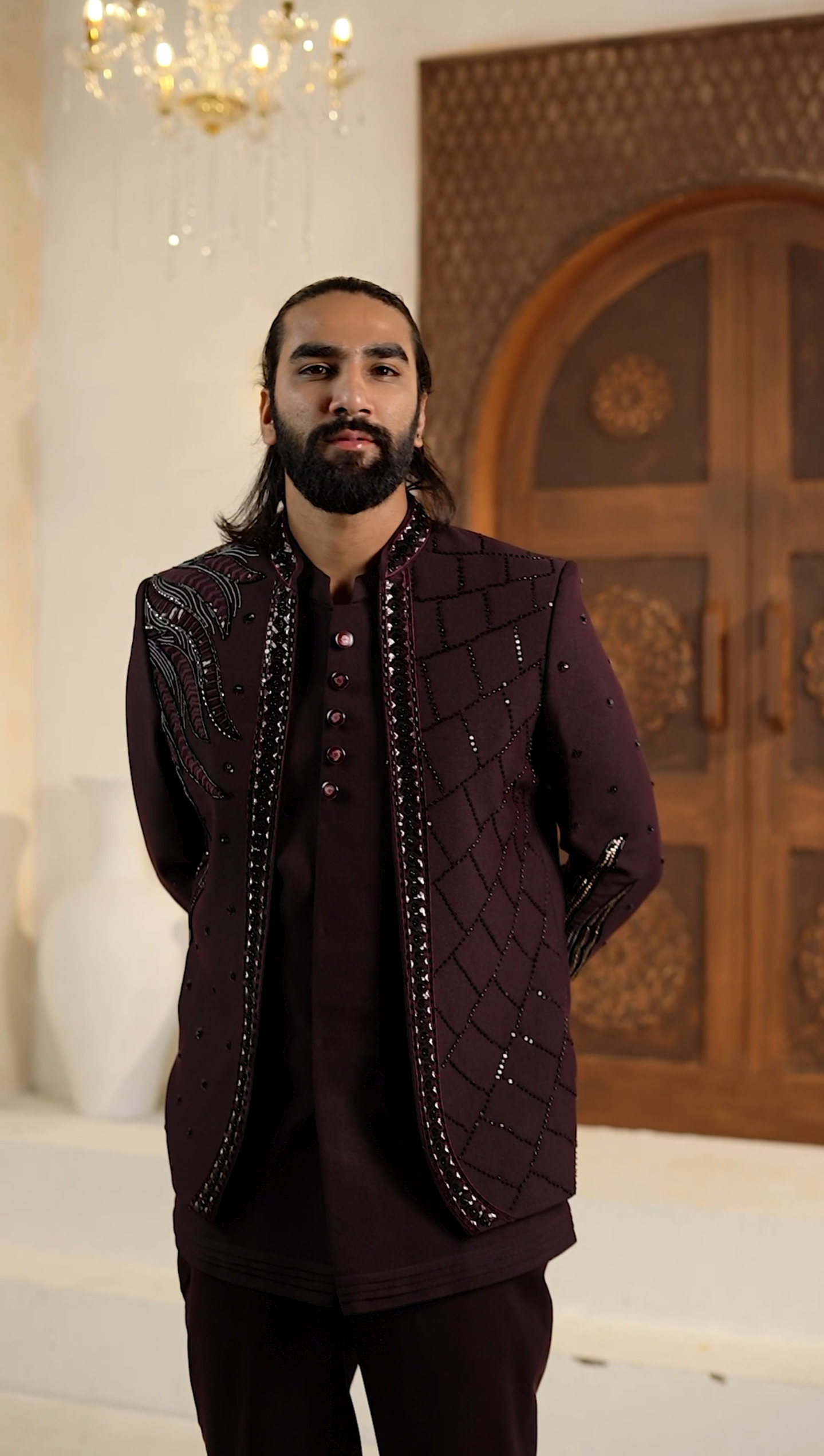 Royal Open Jodhpuri 3-Piece Set – Embroidered Elegance in Blue
