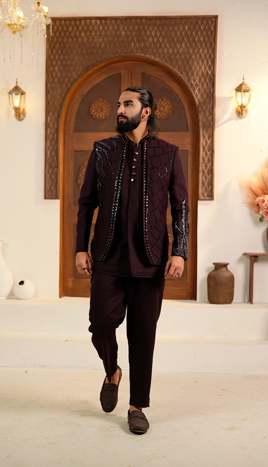 Royal Open Jodhpuri 3-Piece Set – Embroidered Elegance in Blue