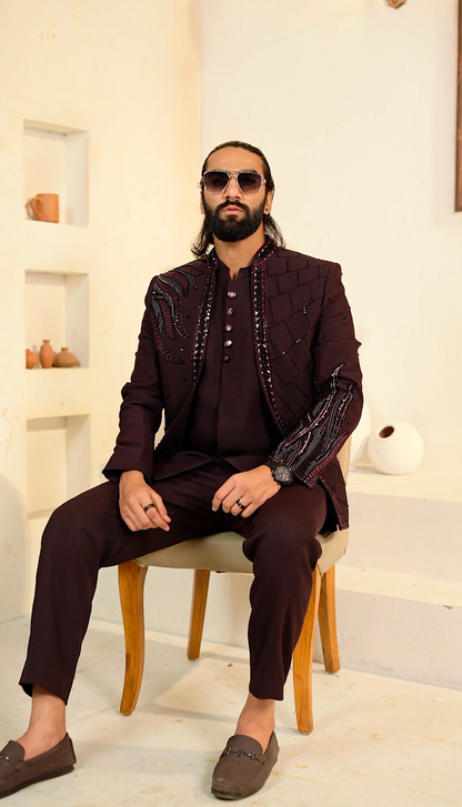 Royal Open Jodhpuri 3-Piece Set – Embroidered Elegance in Blue