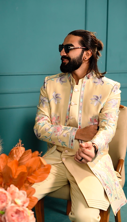 Beige 3-Piece Indo Western Set – Elegant Fusion Wear